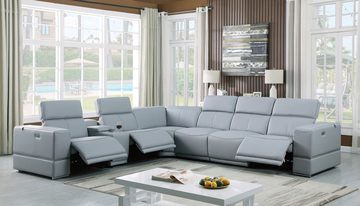 Franco Light Blue 7-Piece 3 Power Reclining Sectional by New Era Innovations at Eve Furniture