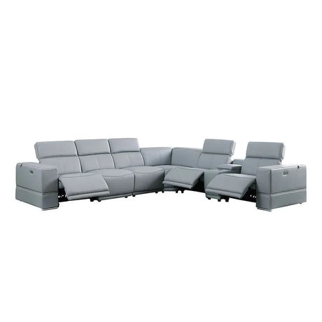 Franco Light Blue 7-Piece 3 Power Reclining Sectional [Special Price] by New Era Innovations at Eve Furniture