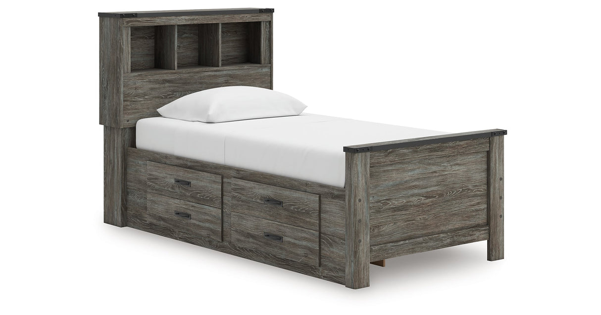 Frandern Gray Twin Bookcase Storage Platform Bed with 2 Drawers by Ashley at Eve Furniture