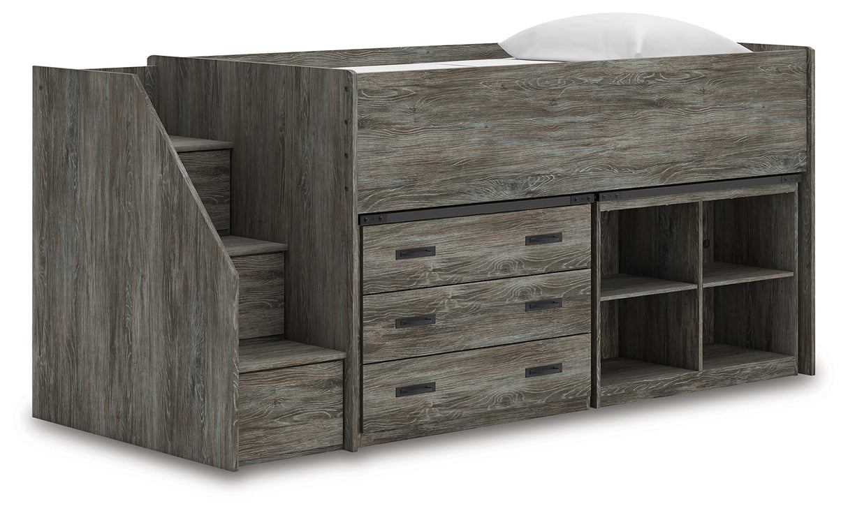 Frandern Gray Twin Loft Bed with Bookcase and Drawer Storage by Ashley at Eve Furniture