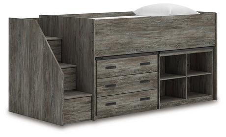 Frandern Gray Twin Loft Bed with Bookcase and Drawer Storage by Ashley at Eve Furniture