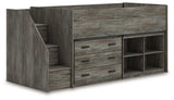 Frandern Gray Twin Loft Bed with Bookcase and Drawer Storage by Ashley at Eve Furniture