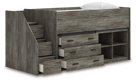 Frandern Gray Twin Loft Bed with Bookcase and Drawer Storage by Ashley at Eve Furniture