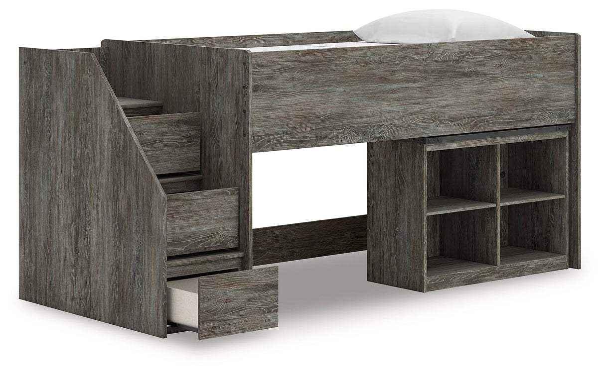 Frandern Gray Twin Loft Bed with Bookcase Storage by Ashley at Eve Furniture