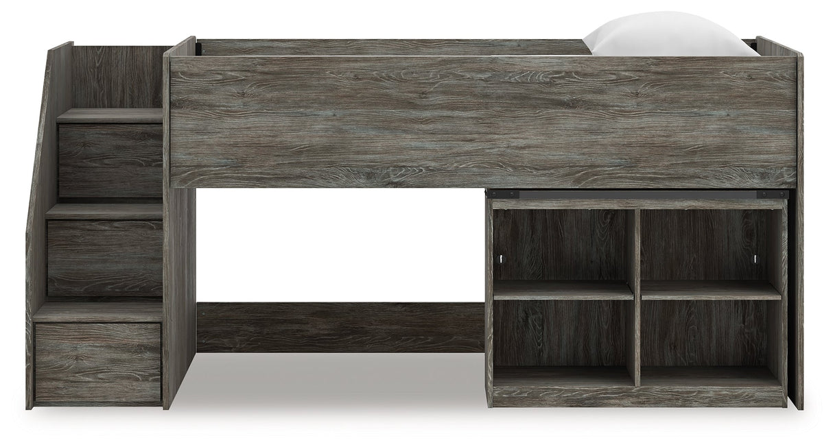 Frandern Gray Twin Loft Bed with Bookcase Storage by Ashley at Eve Furniture