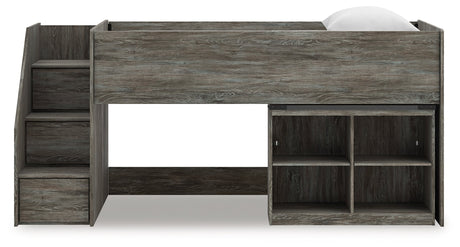 Frandern Gray Twin Loft Bed with Bookcase Storage by Ashley at Eve Furniture