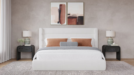 Frank Upholstered Queen Wingback Platform Bed in Cottage Cheese Boucle by Modus Furniture at Eve Furniture