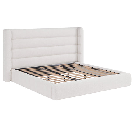 Frank Upholstered Queen Wingback Platform Bed in Cottage Cheese Boucle by Modus Furniture at Eve Furniture