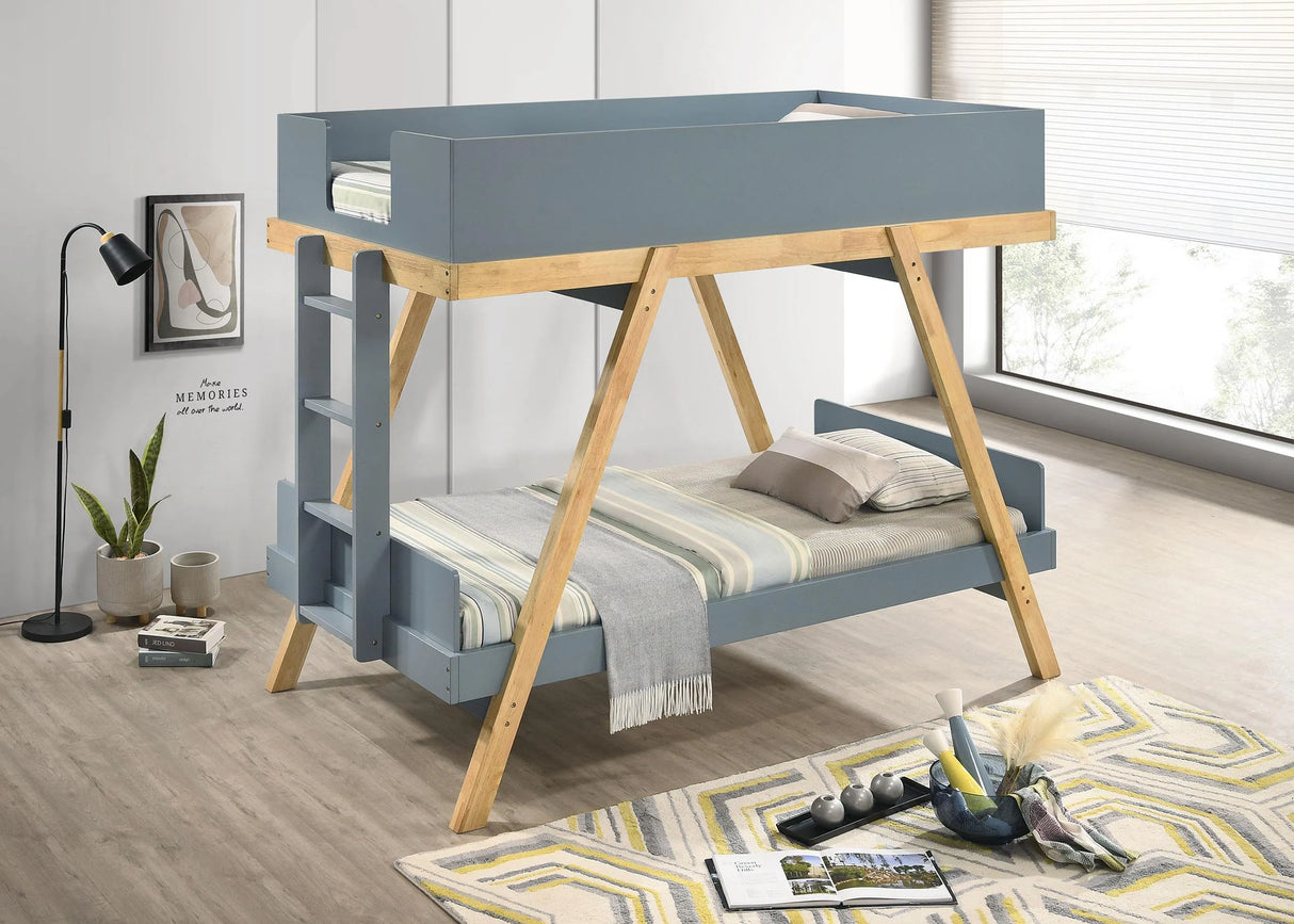 Frankie Blue Twin Over Twin Bunk Bed with 7-inch Mattresses by Coaster at Eve Furniture