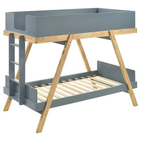 Frankie Van Courtland Blue and Natural Wood Twin Over Twin Bunk Bed by Coaster at Eve Furniture