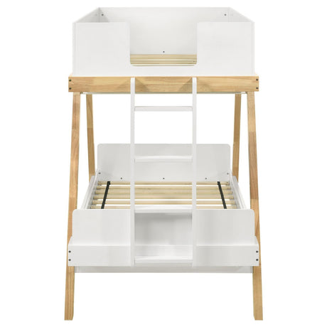 Frankie White and Natural Wood Twin Over Twin Bunk Bed by Coaster at Eve Furniture