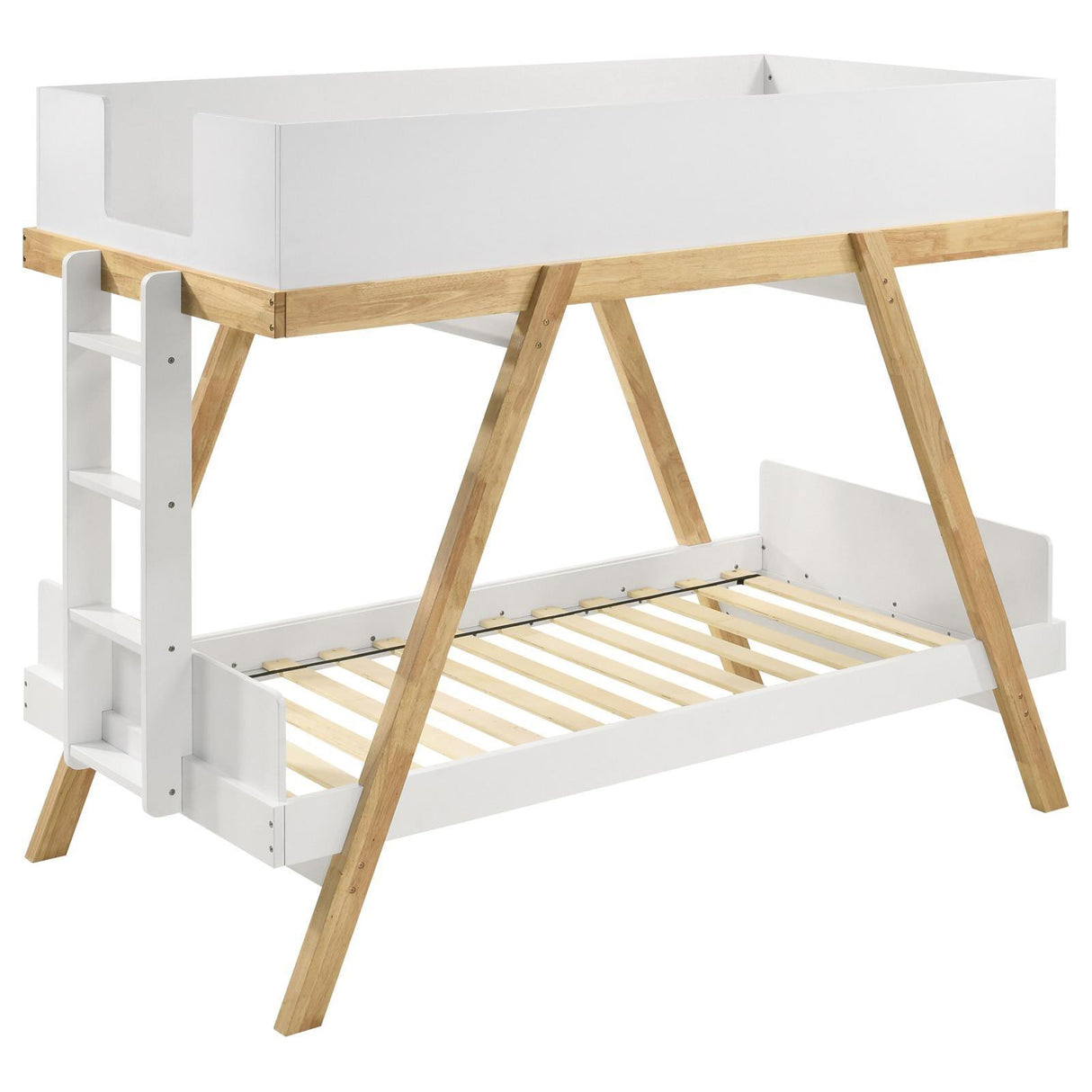 Frankie White and Natural Wood Twin Over Twin Bunk Bed by Coaster at Eve Furniture