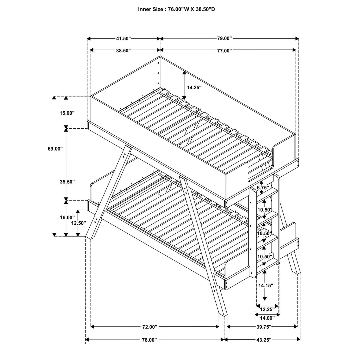 Frankie Wood Twin Over Twin Bunk Bed Van Courtland Blue and Natural