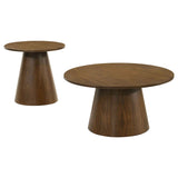 Franklin Dark Brown 2-piece Round Pedestal Coffee Table Set by Coaster at Eve Furniture