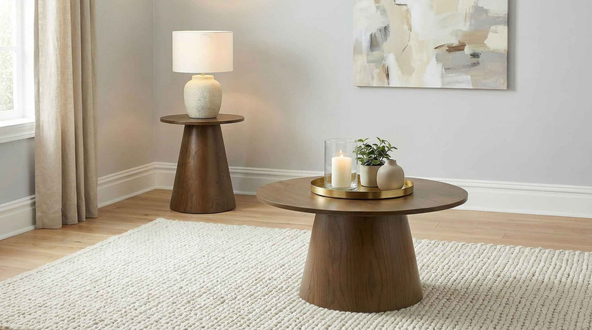 Franklin Dark Brown 2-piece Round Pedestal Coffee Table Set by Coaster at Eve Furniture