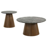 Franklin Grey/Dark Brown 2-piece Round Pedestal Coffee Table Set by Coaster at Eve Furniture