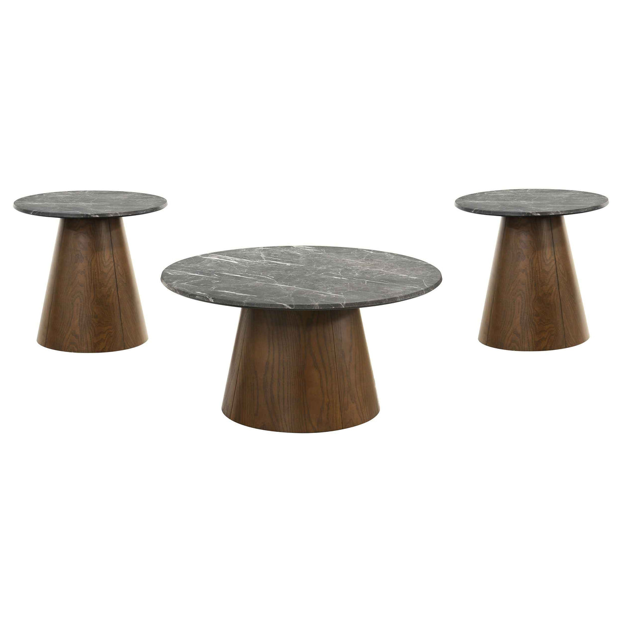 Franklin Grey/Dark Brown 3-piece Round Pedestal Coffee Table Set by Coaster at Eve Furniture