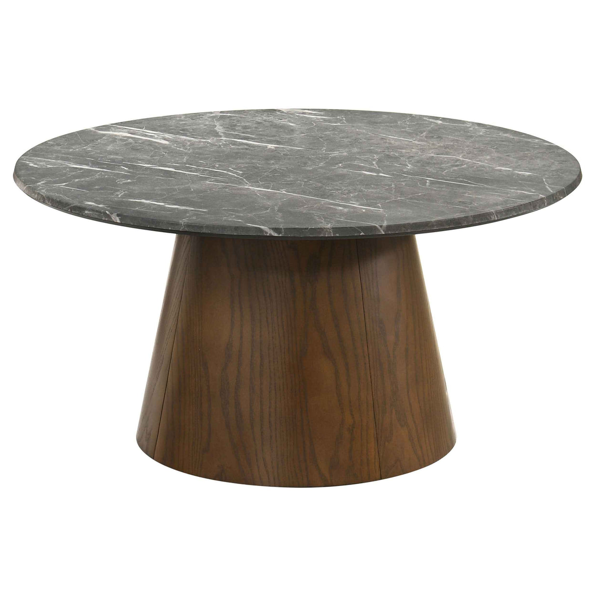 Franklin Grey/Dark Brown 36-inch Round Pedestal Coffee Table by Coaster at Eve Furniture