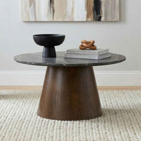 Franklin Grey/Dark Brown 36-inch Round Pedestal Coffee Table by Coaster at Eve Furniture