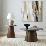 Franklin Grey/Dark Brown Round Wood Pedestal Side End Table by Coaster at Eve Furniture