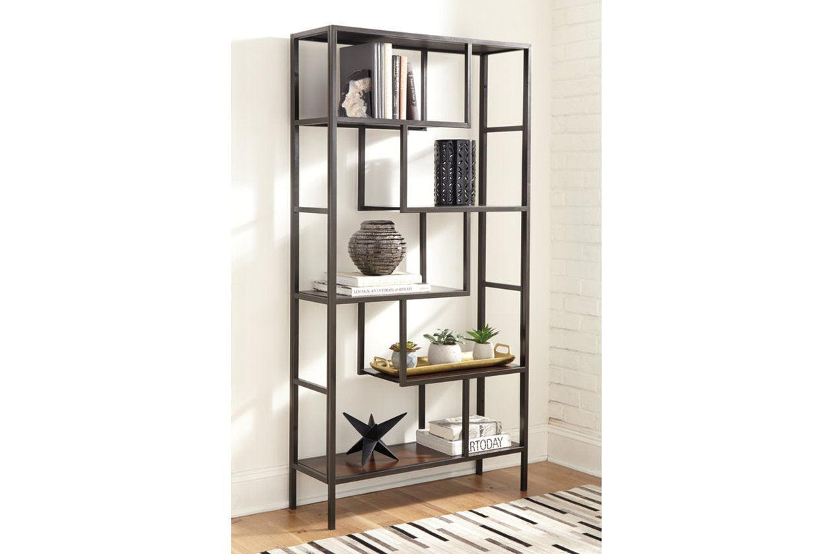 Frankwell Brown/Black Bookcase by Ashley at Eve Furniture