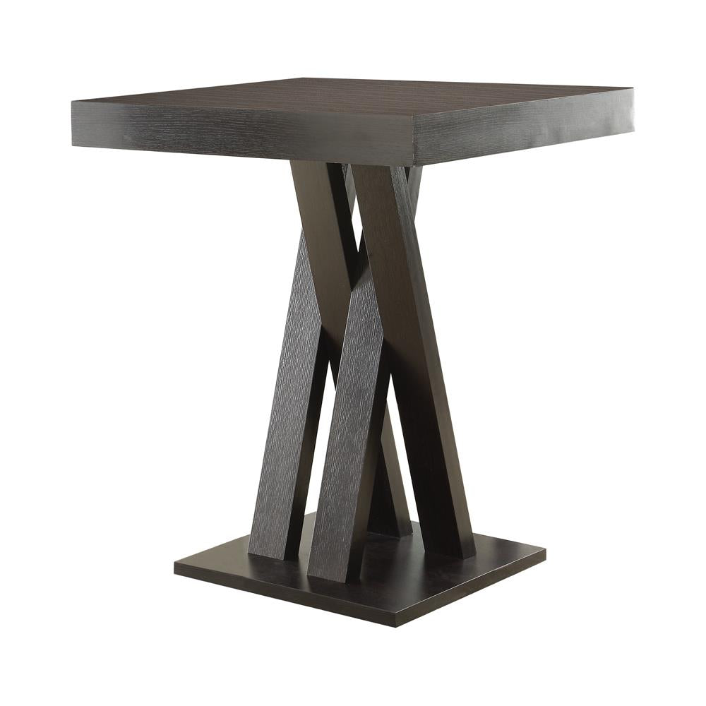 Freda Cappuccino Double X-Shaped Base Square Bar Table