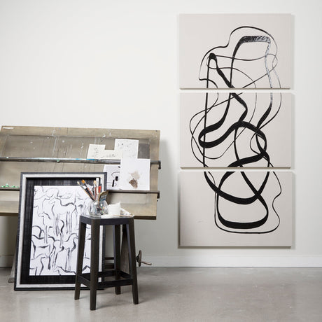 Free Lines Creamy (Set of 3) by Mercana Studio a Hand Embellished Textured Canvas by Mercana at Eve Furniture