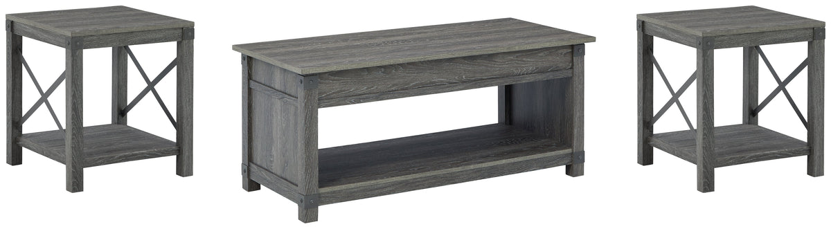 Freedan Coffee Table with 2 End Tables in Grayish Brown by Ashley at Eve Furniture