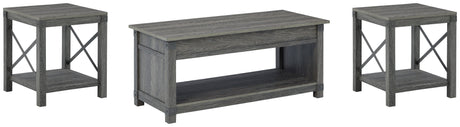 Freedan Coffee Table with 2 End Tables in Grayish Brown by Ashley at Eve Furniture