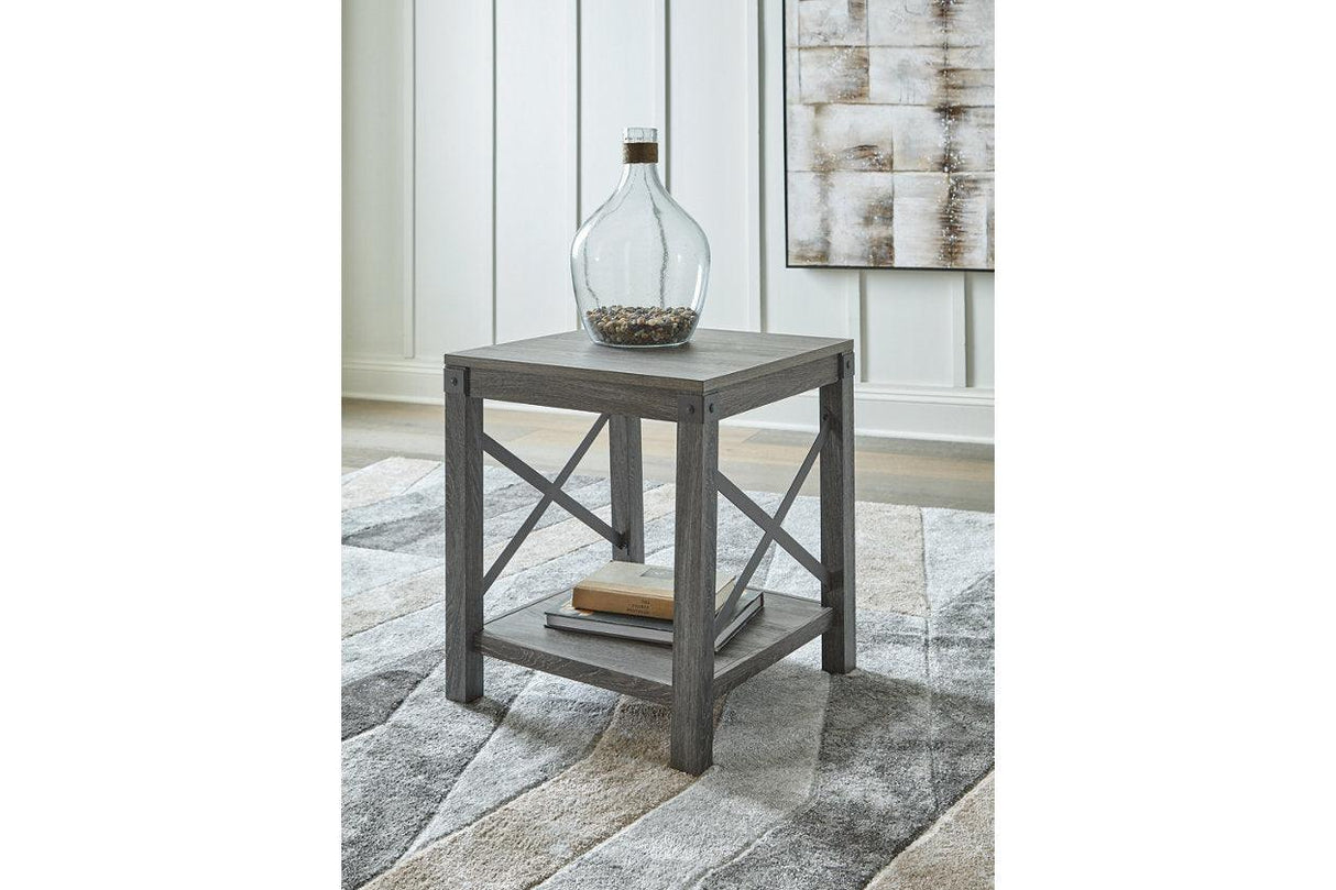 Freedan Grayish Brown Coffee Table and 2 End Tables by Ashley at Eve Furniture