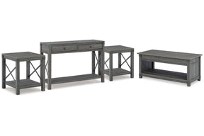 Freedan Grayish Brown Lift-top Coffee Table, 2 End Tables and Console by Ashley at Eve Furniture
