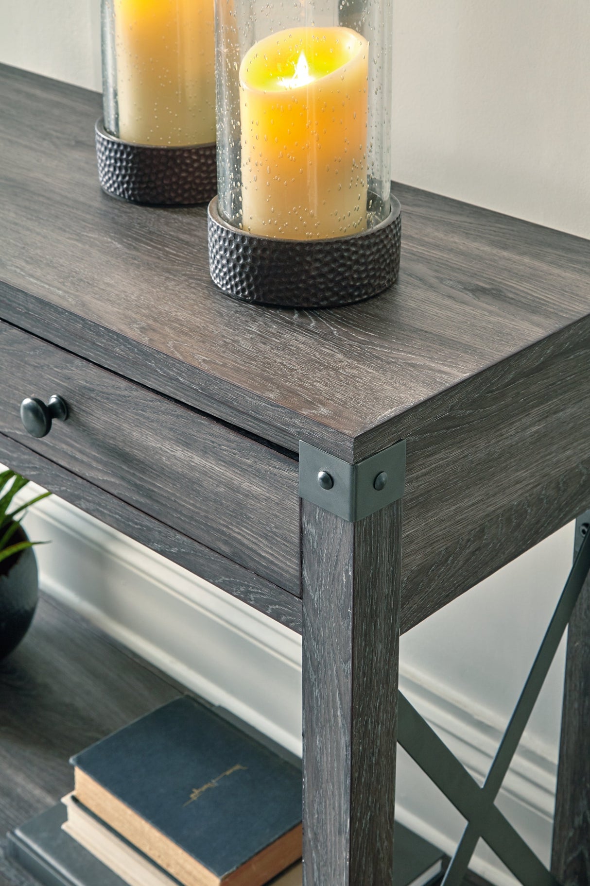 Freedan Grayish Brown Sofa/Console Table by Ashley at Eve Furniture