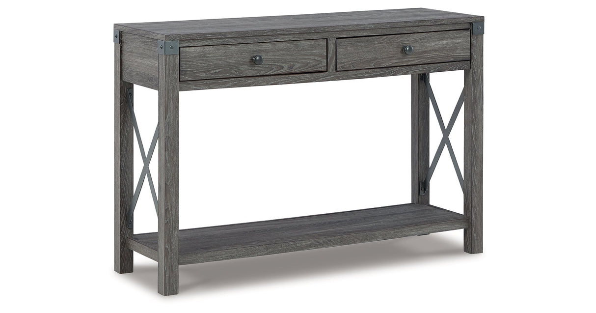 Freedan Grayish Brown Sofa/Console Table by Ashley at Eve Furniture