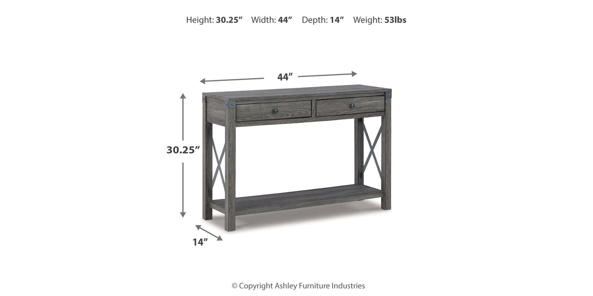 Freedan Grayish Brown Sofa/Console Table by Ashley at Eve Furniture