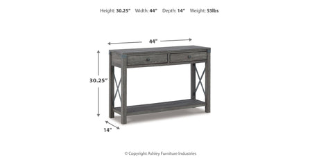Freedan Grayish Brown Sofa/Console Table by Ashley at Eve Furniture