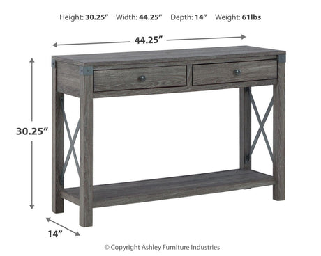 Freedan Grayish Brown Sofa/Console Table by Ashley at Eve Furniture