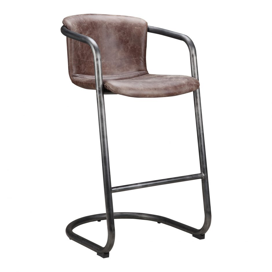 Freeman Barstool Grazed Brown Leather - Set Of Two by Moe's Home at Eve Furniture