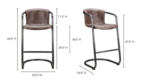 Freeman Barstool Grazed Brown Leather - Set Of Two by Moe's Home at Eve Furniture