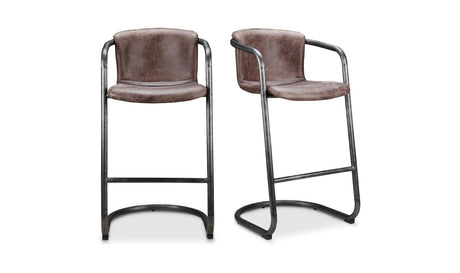 Freeman Barstool Grazed Brown Leather - Set Of Two by Moe's Home at Eve Furniture
