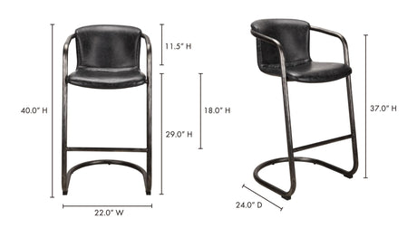 Freeman Barstool Onyx Black Leather - Set of Two by Moe's Home at Eve Furniture