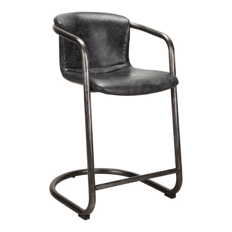 Freeman Onyx Black Leather Counter Stool (Set of 2) by MOES at Eve Furniture