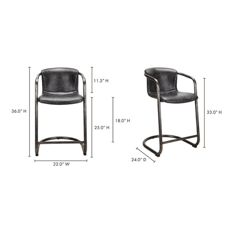 Freeman Onyx Black Leather Counter Stool (Set of 2) by MOES at Eve Furniture
