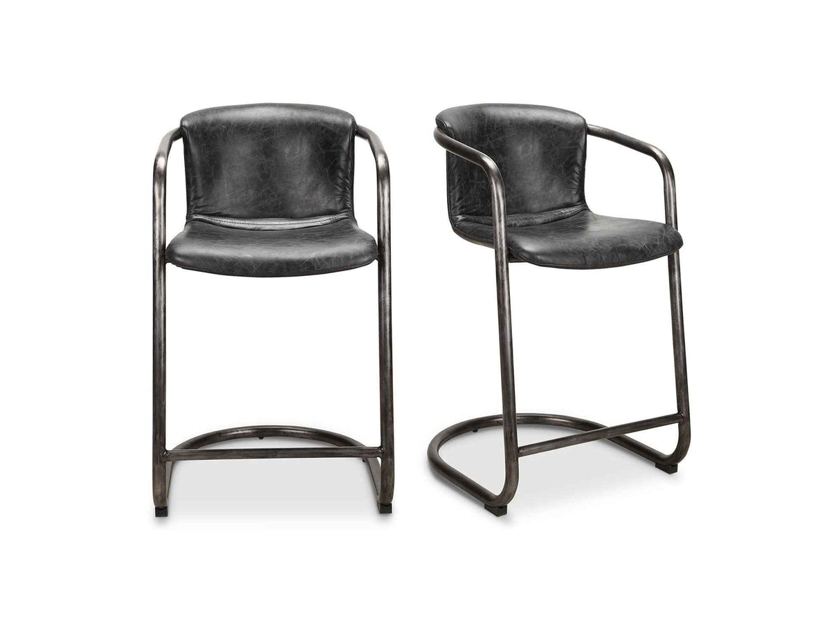 Freeman Onyx Black Leather Counter Stool (Set of 2) by Moe's Home at Eve Furniture