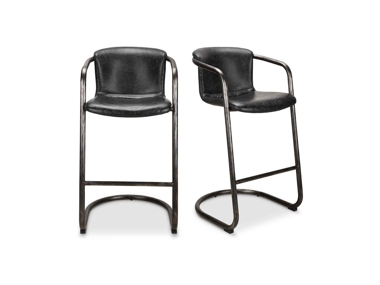 Freeman Two Barstool Onyx Black Leather Set Of by Moe's Home at Eve Furniture