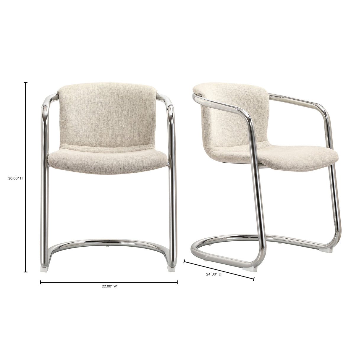 Freeman Two Chrome Frame Dining Chaired Cream by MOES at Eve Furniture