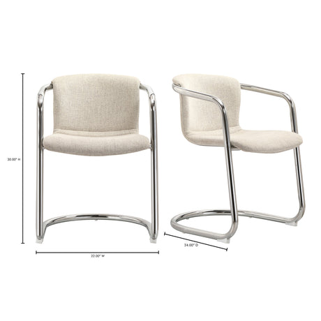 Freeman Two Chrome Frame Dining Chaired Cream by MOES at Eve Furniture