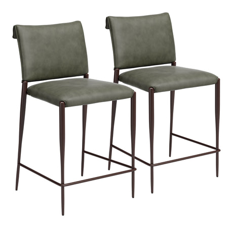 Freesia Olive Green Counter Stool (Set of 2) by Zuomod at Eve Furniture