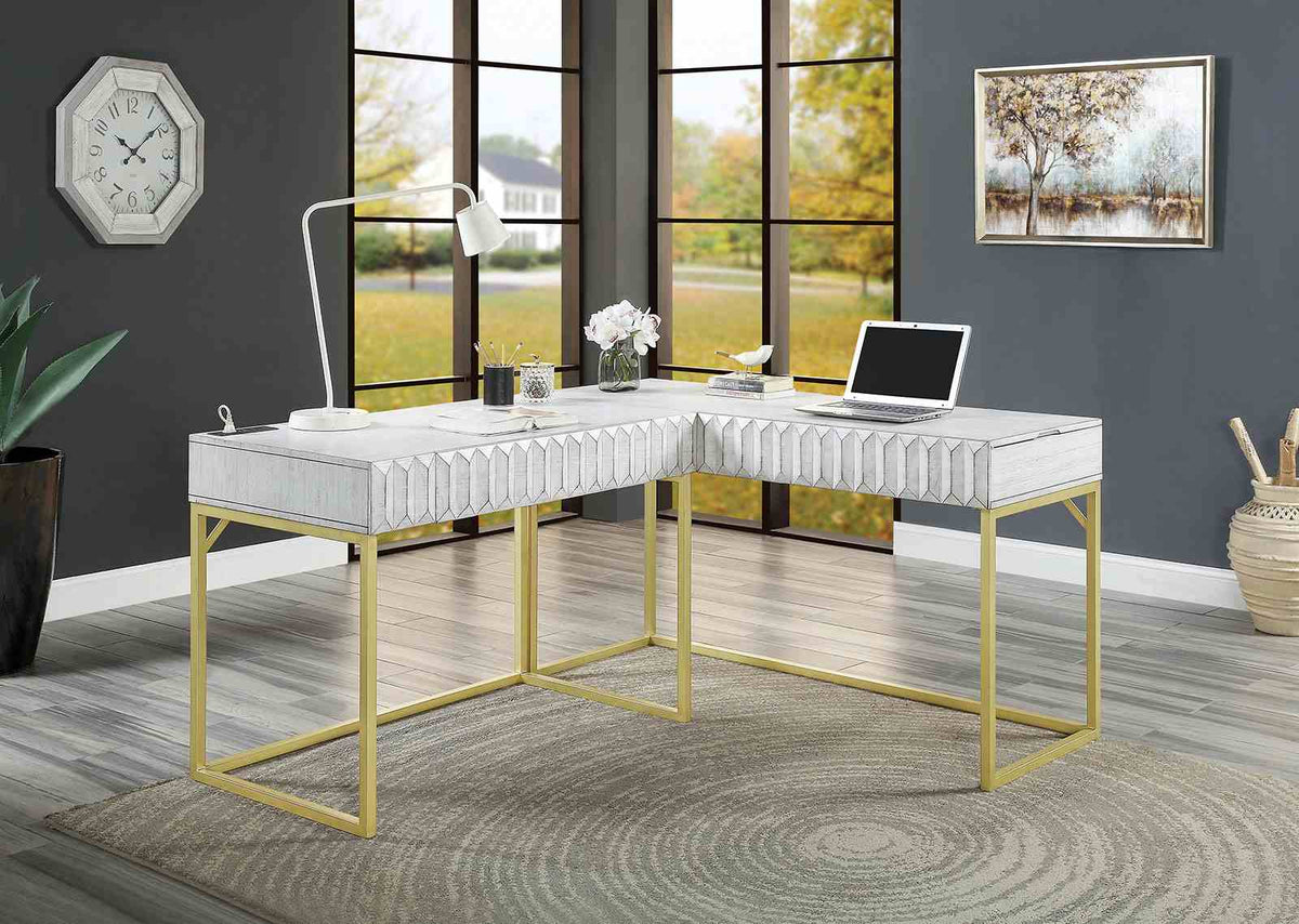 Freiburg Antique White Corner Desk by Furniture of America at Eve Furniture