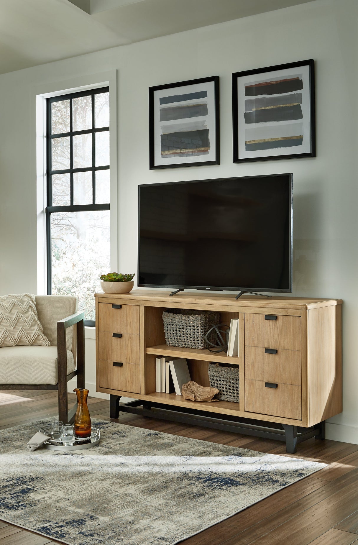 Freslowe Light Brown/Black Large TV Stand