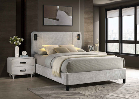 Freya Light Gray Queen Upholstered Bed by Crown Mark at Eve Furniture